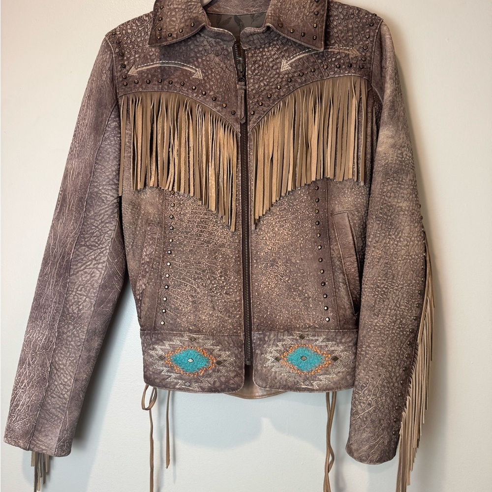 RARE! Brown Fringe Corral leather (lamb)  Women's Jacket